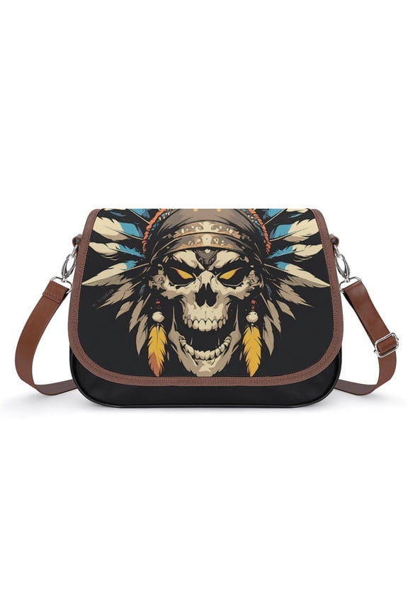 Indian Devil Skull Vintage Crossbody Bag for Women Medium Leather Hobo Bags Shoulder Bag Classic City Leather Satchels
