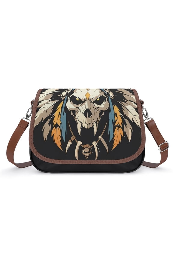 Indian Devil Skull Vintage Crossbody Bag for Women Medium Leather Hobo Bags Shoulder Bag Classic City Leather Satchels