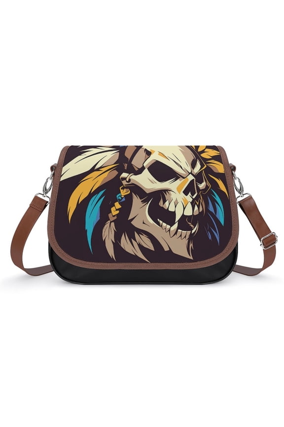 Indian Devil Skull Vintage Crossbody Bag for Women Medium Leather Hobo Bags Shoulder Bag Classic City Leather Satchels