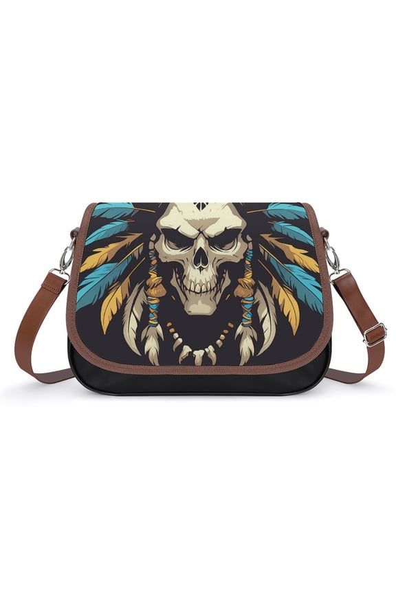 Indian Devil Skull Vintage Crossbody Bag for Women Medium Leather Hobo Bags Shoulder Bag Classic City Leather Satchels