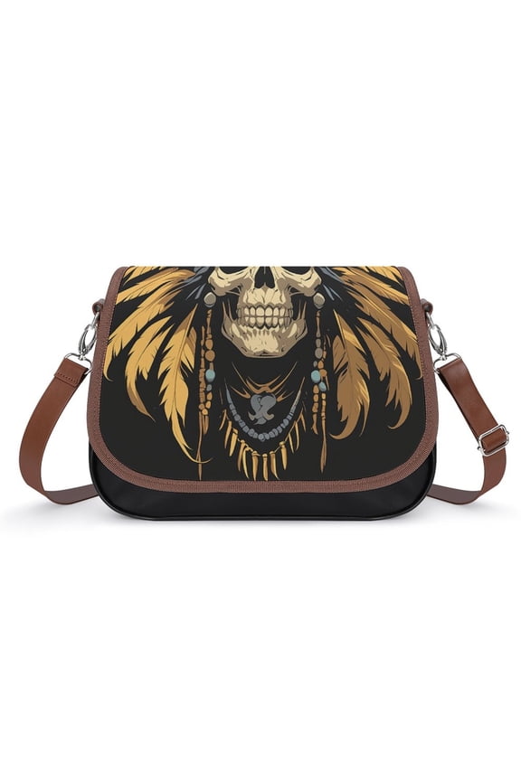 Indian Devil Skull Vintage Crossbody Bag for Women Medium Leather Hobo Bags Shoulder Bag Classic City Leather Satchels