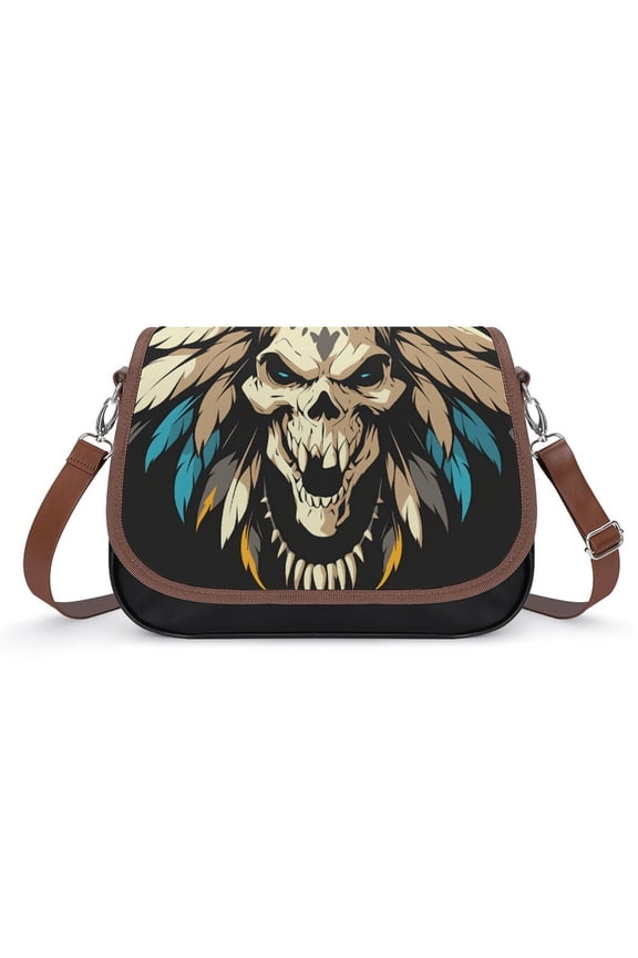 Indian Devil Skull Vintage Crossbody Bag for Women Medium Leather Hobo Bags Shoulder Bag Classic City Leather Satchels
