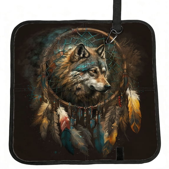 Indian Dream Wolf Vintage Foldable Seat Cushion for Bleachers, Stadium Seats, Camping & Outdoor Events, Portable Lightweight Pad with Carabiner
