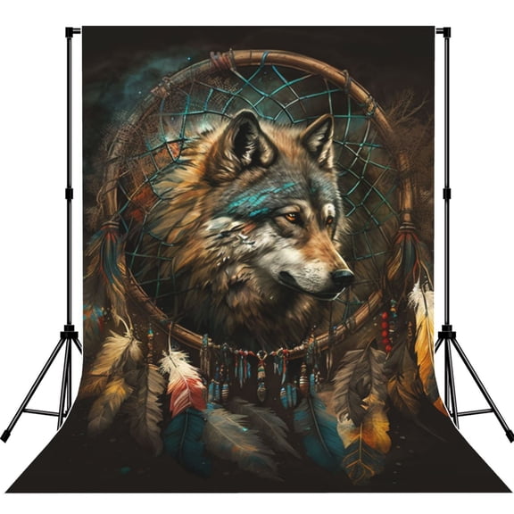 Indian Dream Wolf Vintage Photography Backdrop 5x7Ft Background for Photo Studio Video Recording Birthday Party Wedding Home Decor