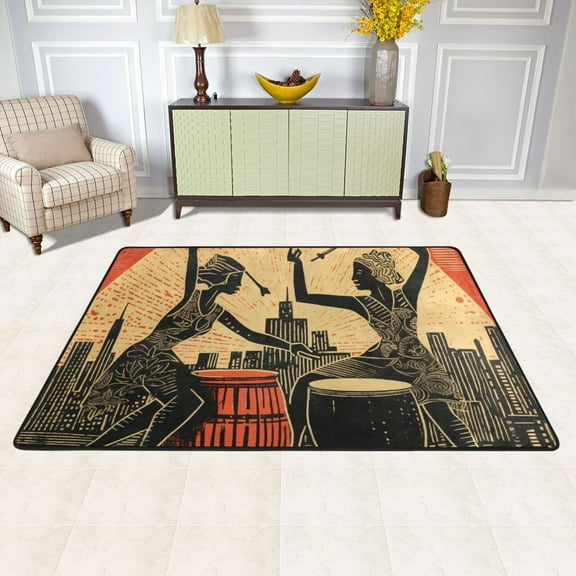 Indian Drums Houses Area Rug Washable 72 x 48 Floor Carpet Mat Non Slip for Bedroom Living Room Kids Room Home Decor