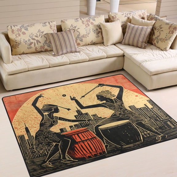 Indian Drums Houses Area Rug Washable 80 x 58 Floor Carpet Mat Non Slip for Bedroom Living Room Home Decor