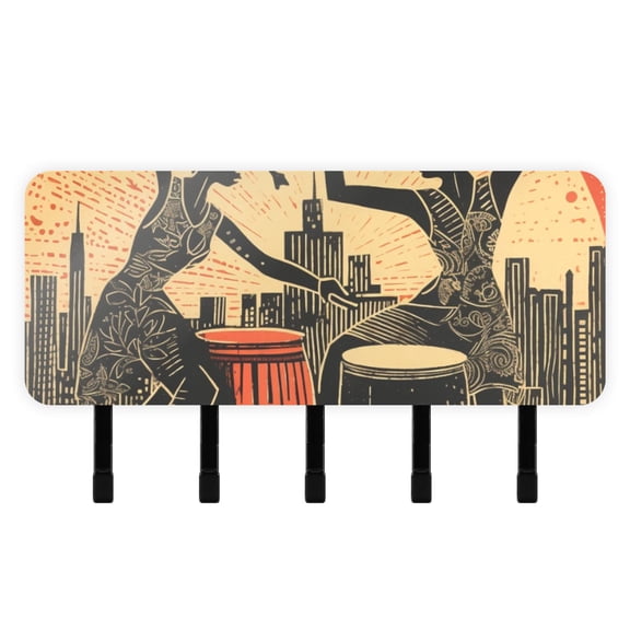 Indian Drums Houses Mail Holder Organizer Wall Mount with Shelf Key Holder Key Rack with 5 Key Hooks for Wall Decorative