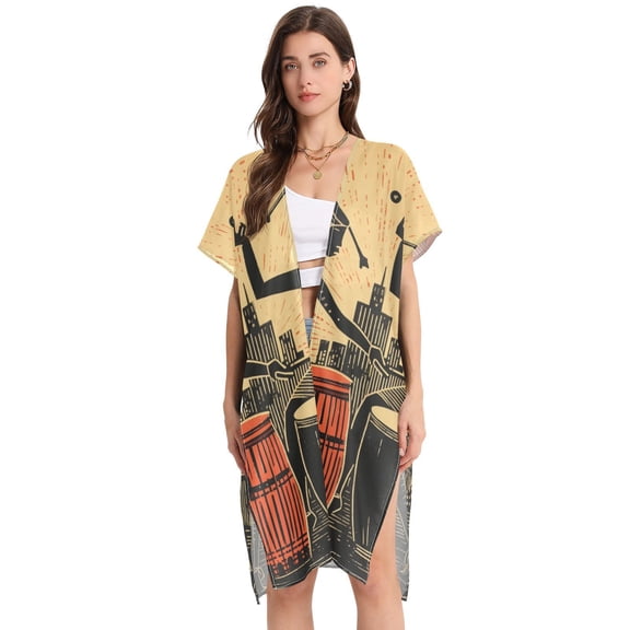 Indian Drums Houses Women Swimsuit Cover up V Neck Beach Dress Short Sleeve Vacation Outfits Swimwear