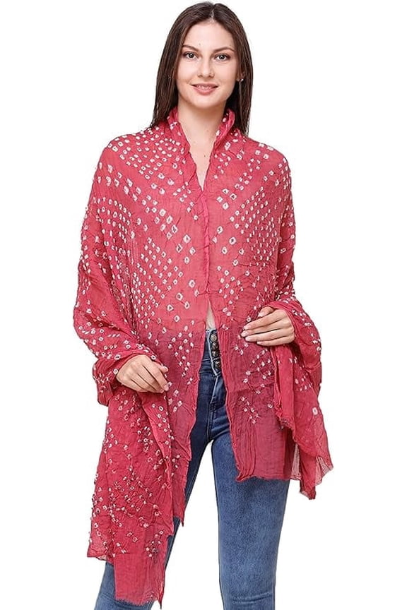 Indian Dupatta with Tie-Dye Print, Silk Bandhani Stole