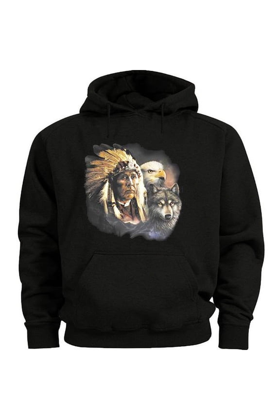 Indian Eagle Wolf Hoodie Men's Sweatshirt Black
