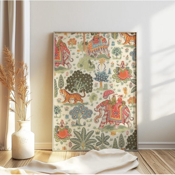 Indian Elephant Floral Pichwai Pattern Art Decor Unframed Paper Print