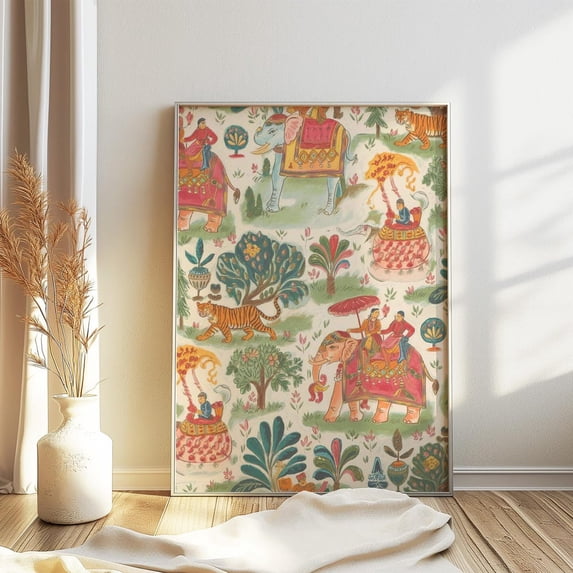 Indian Elephant Floral Print Traditional Pichwai Art Home Decor Office ...