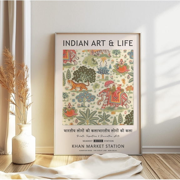 Indian Elephant Print, Indian Floral Poster, Floral Indian Wall Art, Modern Wall Decor, 12x18 UNFRAMED