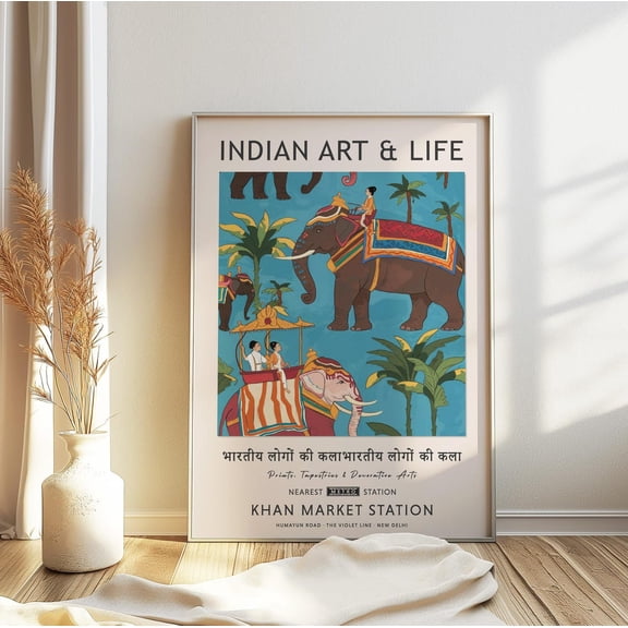 Indian Elephant Print, Indian Floral Poster, Floral Indian Wall Art, Modern Wall Decor, 16x24 UNFRAMED