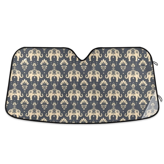 Indian Elephant Silhouette Car Windshield Sun Shade Foldable Car Front Window Visor Heat and UV Protection 53x23.5