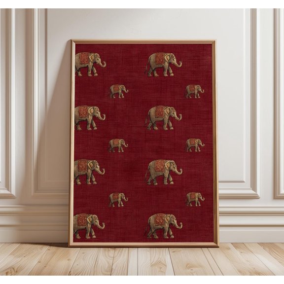Indian Elephant Textile Poster, Unframed Paper Poster 8x10in