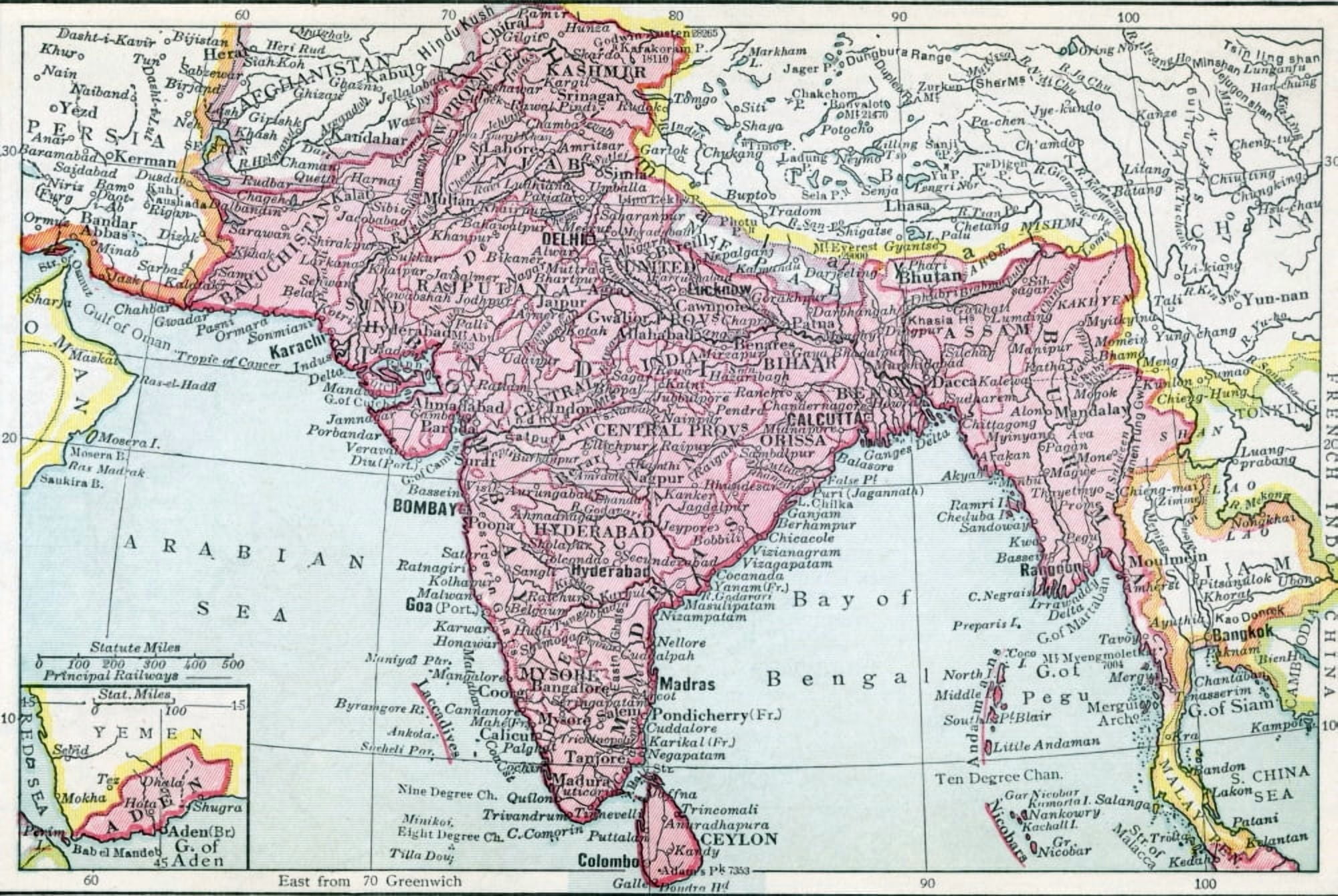 The Indian Empire And Ceylon Circa 1930 Inset Shows Aden From The Modern Atlas Of The World Published Circa 1930 Canvas Art - Ken Welsh Design Pics (36 x 24)