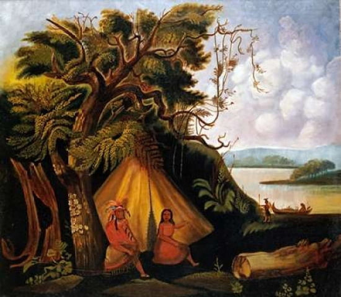 Indian Encampment Canvas Art - American School (24 x 24)