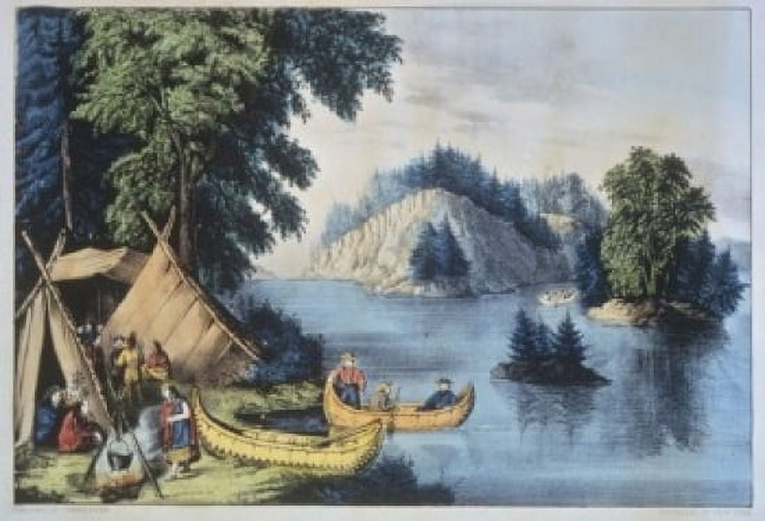 Indian Encampment on the St Lawrence Currier and Ives (a 1857-1907American) Color lithograph Library of Congress Washington DC Canvas Art - Currier and Ives (24 x 36)