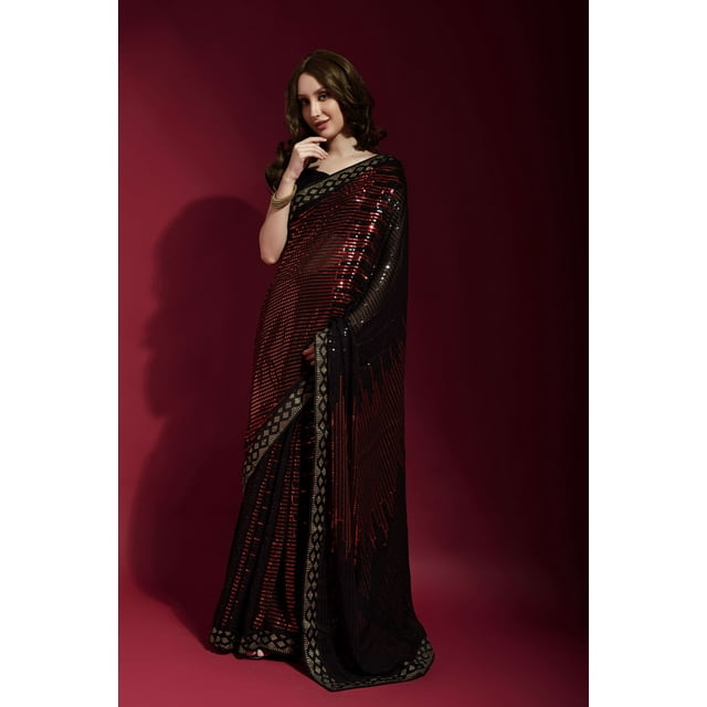 Emerald Two-Tone Shimmer Georgette Saree with Fall & Pico Heavy Embroidered Gold Stitched Blouse main image 1