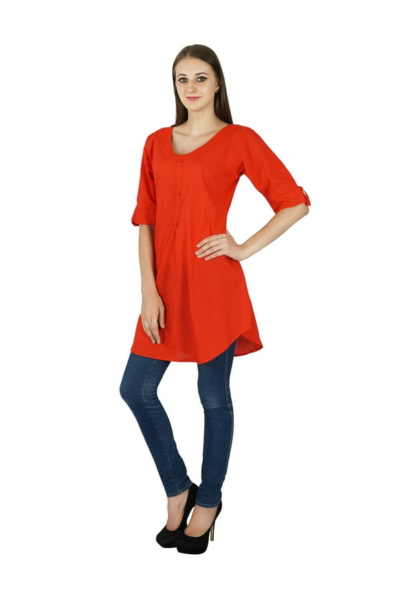Indian Ethnic Cotton Kurti Top Bollywood Women Solid Kurta Tunic Casual Dress