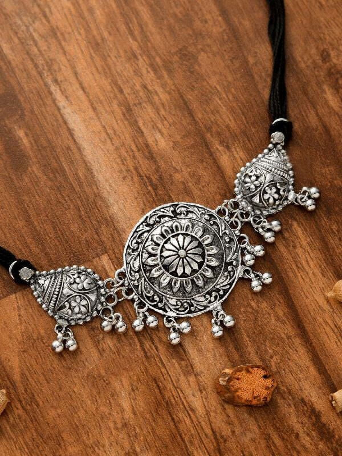 Amazon.com: Yellow Chimes Antique Silver Oxidized Ethnic Indian Traditional  Party Wear Statement Necklace Set with Jhumka Earrings Jewelry for Women:  Clothing, Shoes & Jewelry