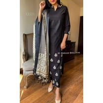 Indian Ethnic Salwar Kameez Kurti Set Women Designer Kurta Pant Dupatta Set Zero Neck 36