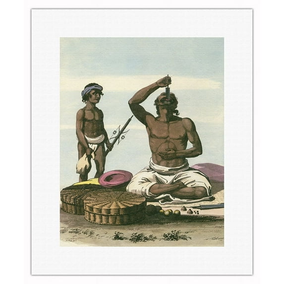 Indian Fakir - Sword-Swallowing Performance - Vintage Magic Poster c.1801 - Fine Art Rolled Canvas Print 11in x 14in