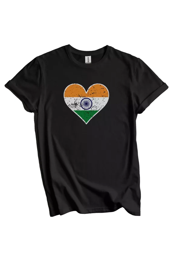 Indian Flag Heart India Love Distressed T-Shirt