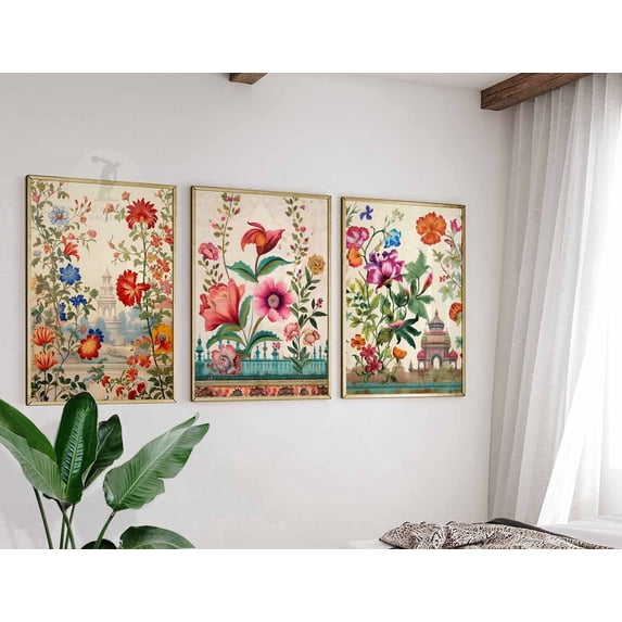 Indian Floral Indian Decor Traditional Indian Art Pichwai Version 2 Set 3 Unframed Paper Print 8x12