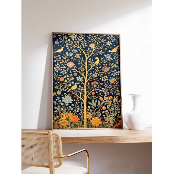 Indian Floral Pattern Pichwai Poster, Unframed Paper Poster 8x10in