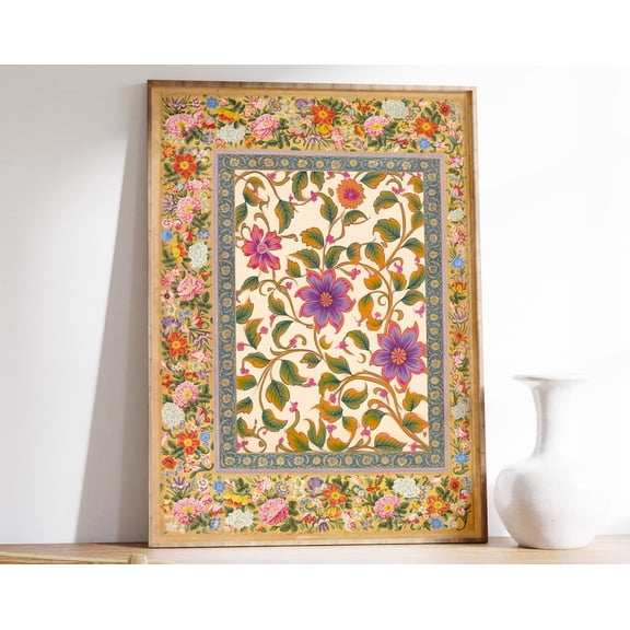 Indian Floral Print, Traditional Indian Poster, Floral Decor, Floral Print, Vintage Art, Indian Decor, Pattern Art, Indian Gift Wall Art, Modern Wall Decor, 24x36 UNFRAMED