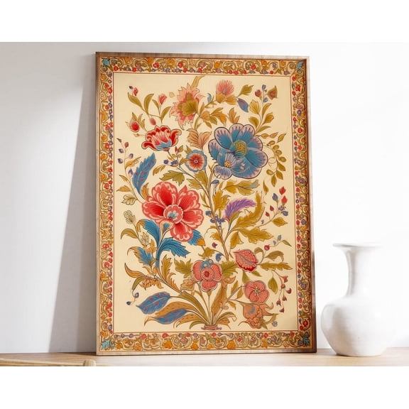 Indian Floral Print, Traditional Indian Poster, Floral Decor, Floral Print, Vintage Art, Wall Art Decor, Pattern Art, Gift Idea Wall Art, Modern Wall Decor, 8x12 UNFRAMED