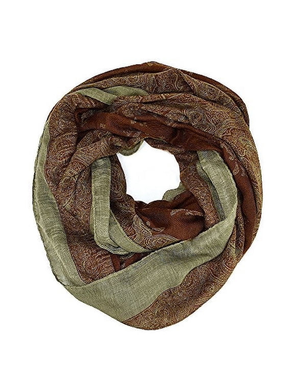 Indian Floral Print Wide Infinity Scarf (Brown)