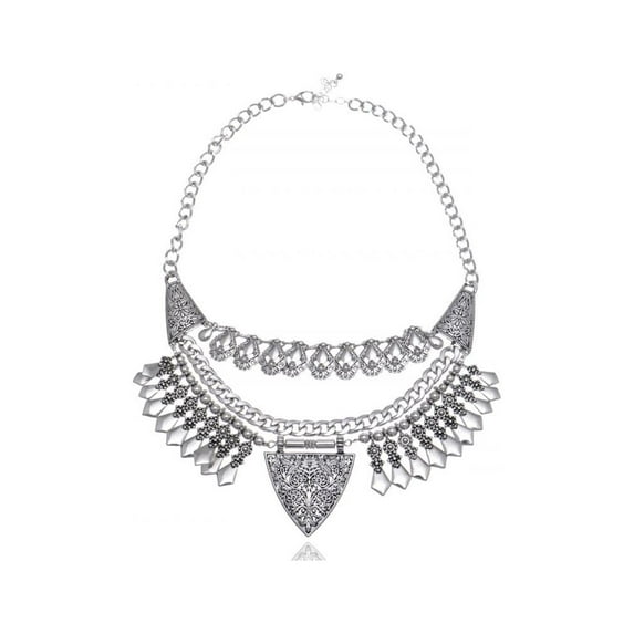 Indian Flower Necklace Silvery Tone Linked Chain Fashion Pendant Gift