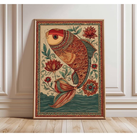 Indian Folk Fish Mandala Art Poster Unframed Paper Print