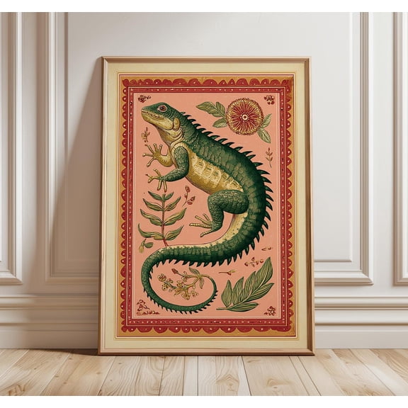 Indian Folk Lizard Botanical Illustration Poster Unframed Paper Print