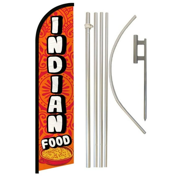 Indian Food Windless Banner Flag & Pole Kit