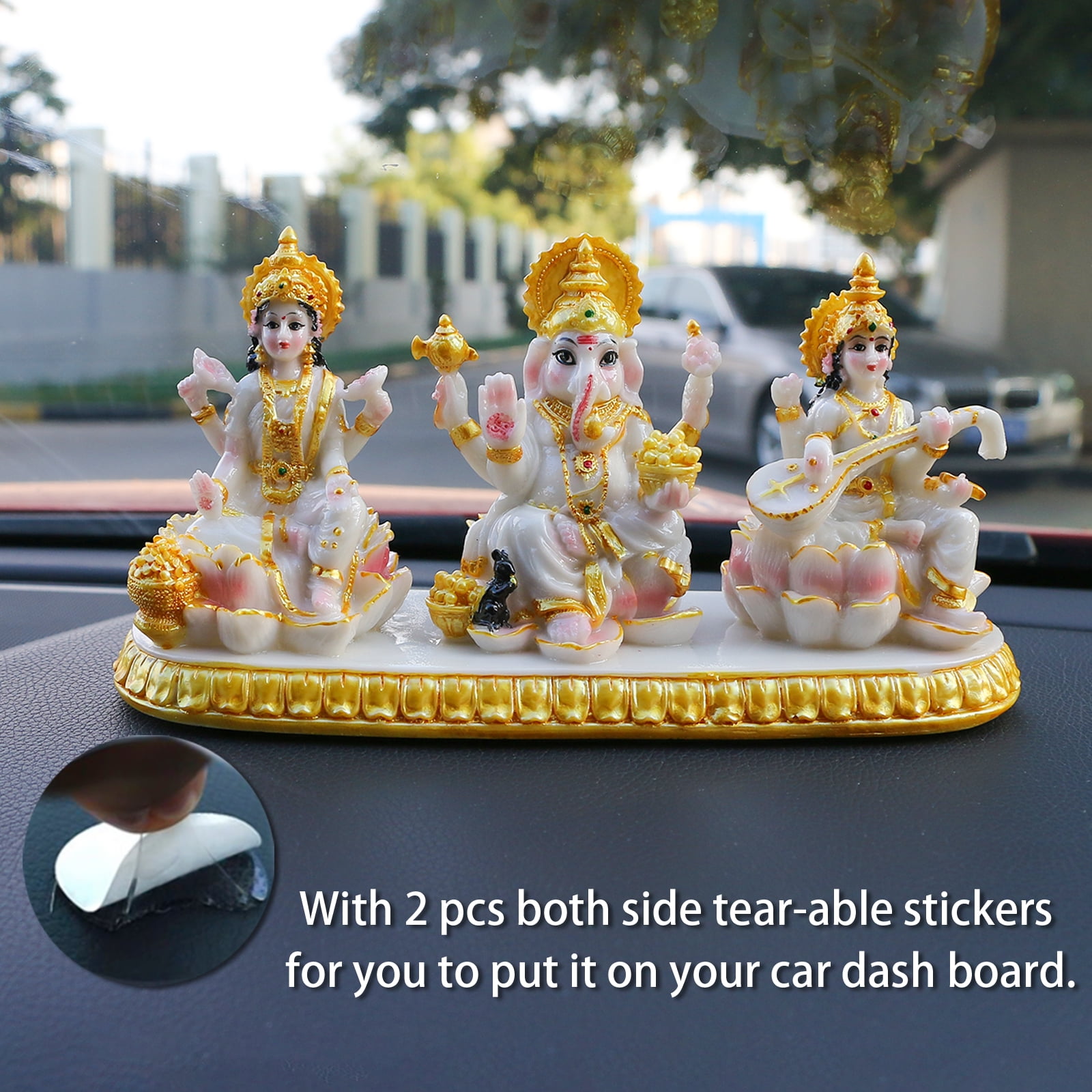 Indian Ganesha Lakshmi Saraswati Statue - 3.9H Hindu God Ganpati Laxmi for Car Dashboard Decor India Murti Diwali Pooja Gifts for Indian Family Frined Home Office Temple Mandir Altar Puja Item