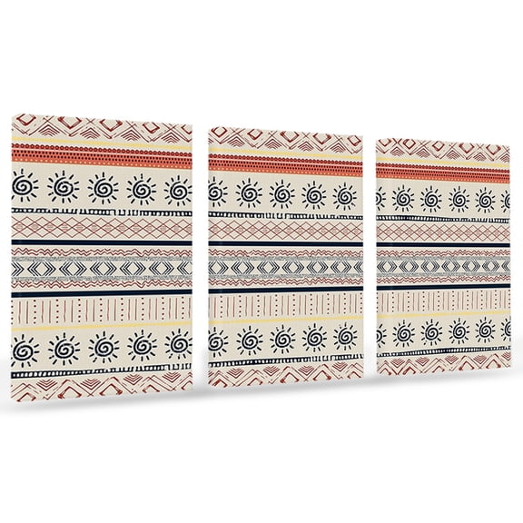 Indian Geometric Canvas Wall Art 3 Panels, Lines Dots Sun Hand Drawn Overlay Framed Wall Decor Modern Artwork Prints Painting for Living Room, Bedroom, Kitchen & Cafe Decor 12" x 16"