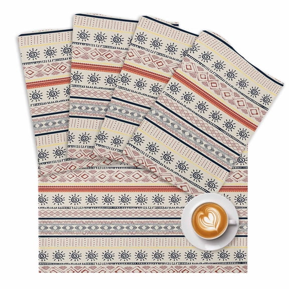 Indian Geometric Placemats Set of 4 Lines Dots Sun Hand Drawn Overlay Place Mats Washable Table Mats for Party Kitchen Dining Decoration, 13 X 19 Inch