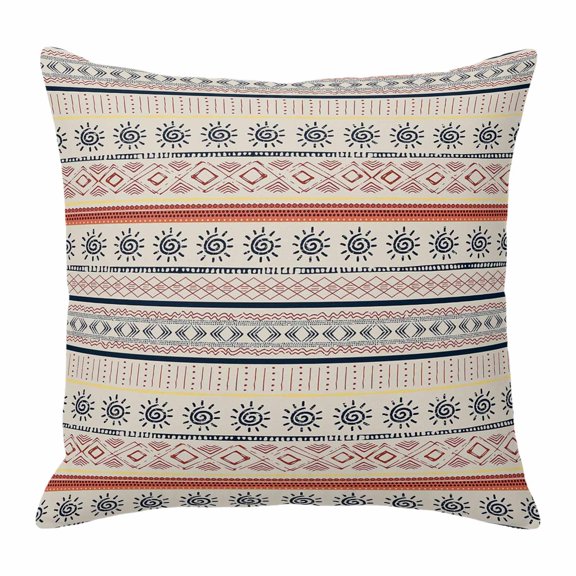 Indian Geometric Throw Pillow Cover Lines Dots Sun Cotton Linen Cushion Cover Throw Pillow Case with Invisible Zipper for Couch Sofa Bed Chair Car 16x16 Inch