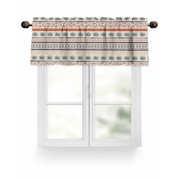 Indian Geometric Valances for Windows Lines Dots Sun Hand Drawn Overlay Valance Rod Pocket Light Filtering Short Window Treatments Curtains for Kitchen Bathroom Living Room Bedroom, 54 x 18 Inch