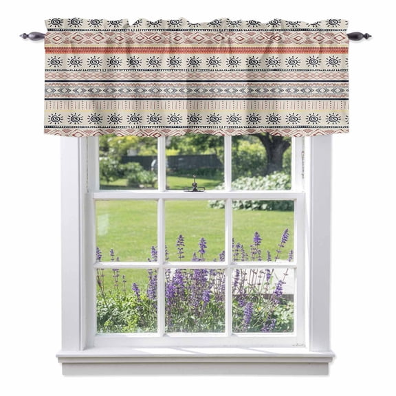 Indian Geometric Valances for Windows, Lines Dots Sun Valance Window Treatment Rod Pocket Short Curtains Valances for Kitchen Bathroom 54"W x 18"L