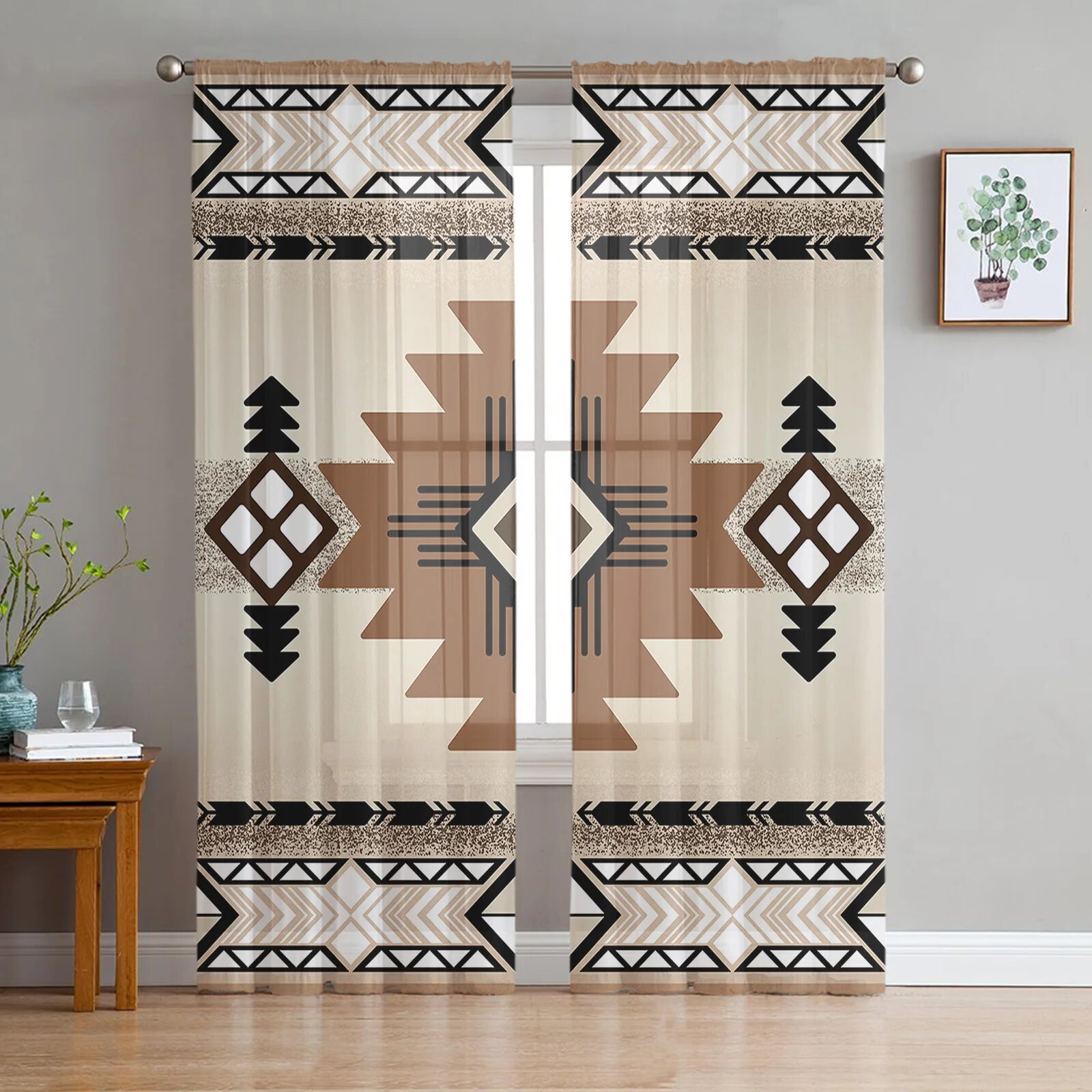 Curtians Graphics Indian Geometry Graphics Tulle Curtains for Living Room Sheer Curtain ...