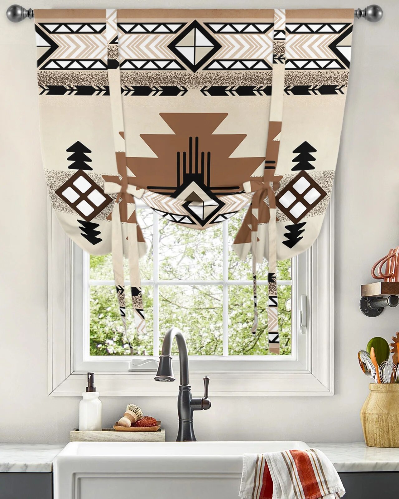 Curtians Graphics Indian Geometry Graphics Window Curtains Tie Up Curtains for Kitchen ...