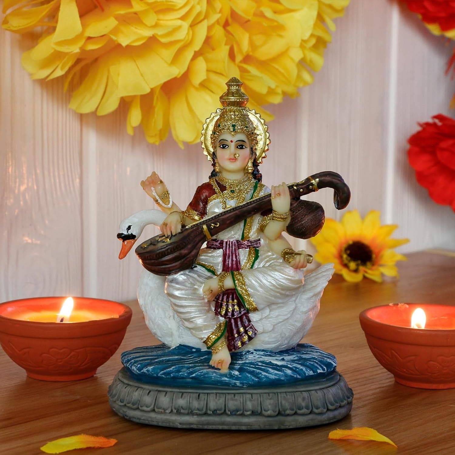 Indian Gifts Item Saraswati Statue - 5.5H Saraswati Puja Diwali Gifts Pooja Vasant Panchami Home Office Temple Mandir Altar Yoga Studio Meditation Room Decor India Wedding Housewarming Gifts