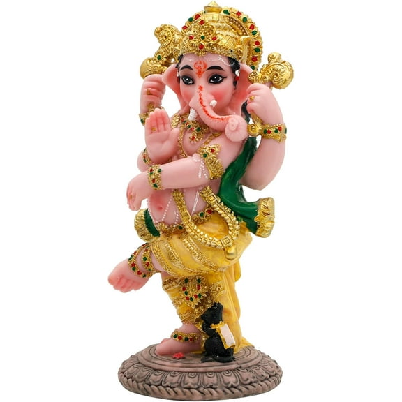 Indian God Ganesha Idol Statue - 5H Hindu Dancing Ganesh Murti India Ganapati Pooja Item Home Office Temple Mandir Shrine Altar Diwali Puja Spiritual Decor Ideal Gifts for Indian Friend Relative