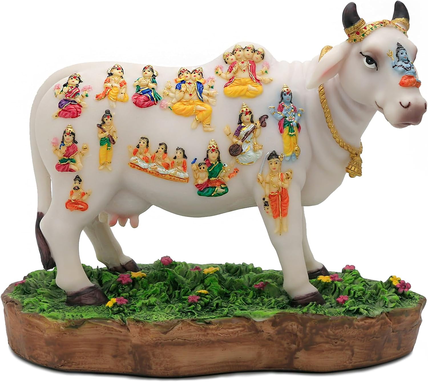 Indian God Wish-Fulfilling Cow Statue- 8.7L Indian Idol Kamadhenu Figurine Diwali Pooja Decor for Indian Man Woman Friends Family Diwali Gifts Murti Pooja Item Home Office Mandir Temple Puja Item