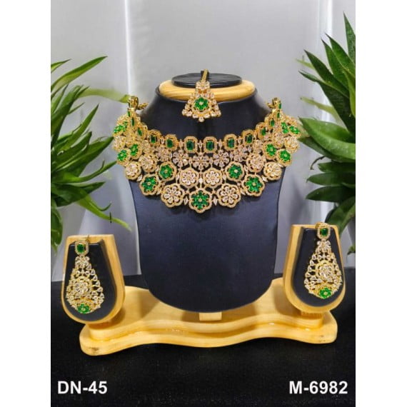 Indian Gold Pearl Crystal Diamond Jewelry Bridal Wedding Necklace Earring Set
